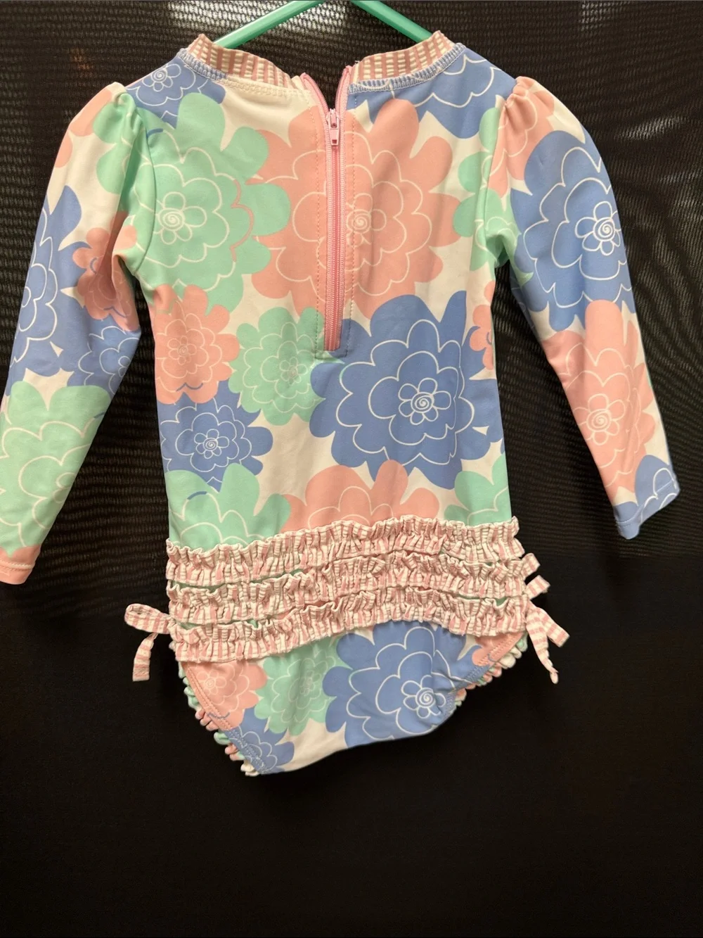 Ruffle Butts long-Sleeve Floral One-Piece Swimsuit - Pastel Pink/Blue/Green